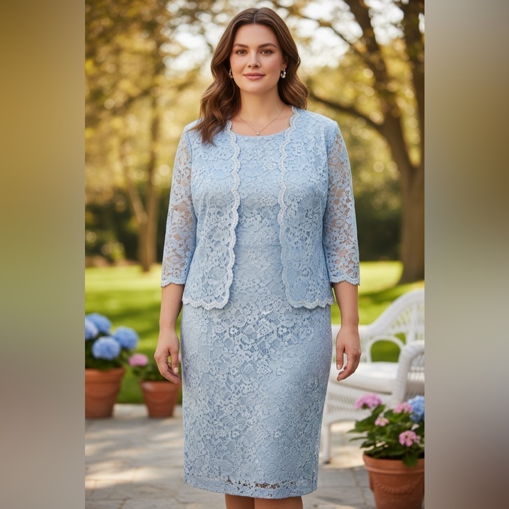 Alex Evenings Two Piece Jacket Dress Slate Blue Wedding Formal Gown, 1X